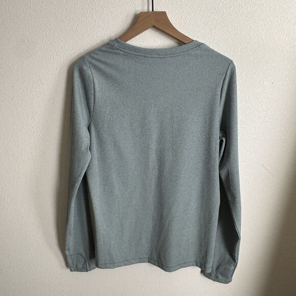 Athleta Top Womens Large Green Uptempo Ribbed Knit Henley Comfy Soft Stretch - Picture 8 of 15